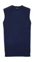 Adults` V-Neck Sleeveless Knitted Pullover Denim Marl