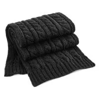 Cable Knit Melange Scarf Black