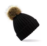 Fur Pop Pom Chunky Beanie Black