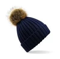 Fur Pop Pom Chunky Beanie Navy