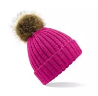 Fur Pop Pom Chunky Beanie Fuchsia