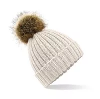 Fur Pop Pom Chunky Beanie Oatmeal