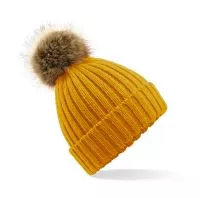 Fur Pop Pom Chunky Beanie Mustard