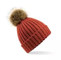 Fur Pop Pom Chunky Beanie Orange Rust