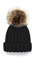 Infant/Junior Fur Pom Pom Chunky Beanie Black