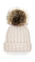 Infant/Junior Fur Pom Pom Chunky Beanie Oatmeal