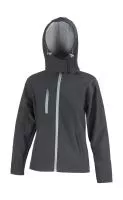 Ladies TX Performance Hooded Softshell Jacket Black/Grey