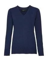 Ladies’ V-Neck Knitted Pullover Denim Marl