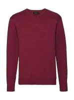 Men`s V-Neck Knitted Pullover Cranberry Marl