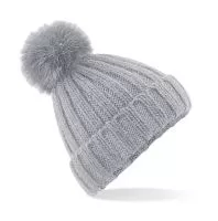 Verbier Fur Pop Pom Chunky Beanie Light Grey