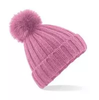 Verbier Fur Pop Pom Chunky Beanie Dusky Pink