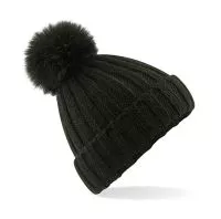 Verbier Fur Pop Pom Chunky Beanie Dark Olive