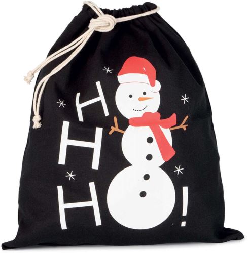 COTTON BAG WITH SNOWMAN DESIGN AND DRAWCORD CLOSURE