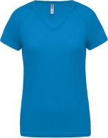 LADIES’ V-NECK SHORT SLEEVE SPORTS T-SHIRT Aqua Blue