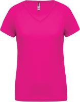 LADIES’ V-NECK SHORT SLEEVE SPORTS T-SHIRT Fuchsia