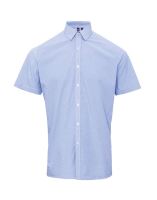 MEN'S SHORT SLEEVE GINGHAM COTTON MICROCHECK SHIRT Light Blue/White