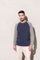 MEN'S TWO-TONE ORGANIC CREW NECK RAGLAN SLEEVE SWEATSHIRT French Navy Heather/Grey Heather